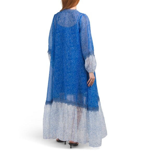 NANCY YANG Blue Embroidered Lace Trim Maxi Dress - Picture 2 of 2